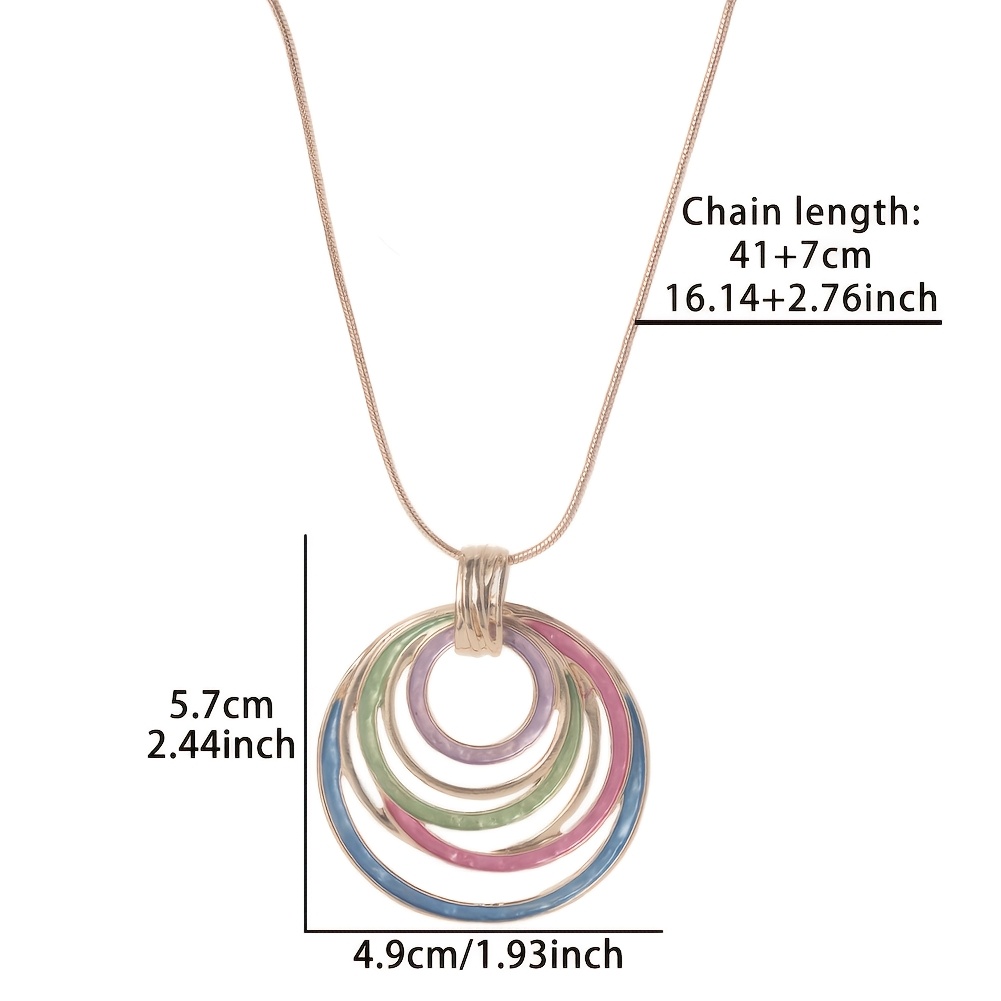 Geometric Oval Pendant Necklace Multicolor Gradient Lightweight